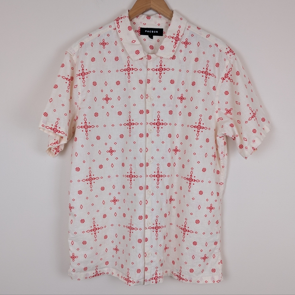 PacSun Mosaic Print Short Sleeve Linen Blend Camp Shirt